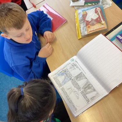 Orally rehearsing our independent adventure narratives from a storyboard
